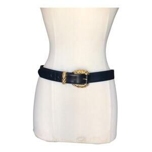 Cipriani Belt Glazed Cowhide On PVC Lining Black Gold Tone Buckle Size Large